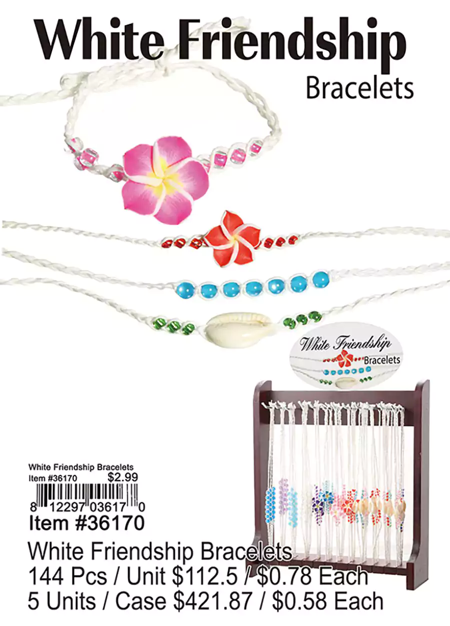 White Friendship Bracelets 144 Pcs.